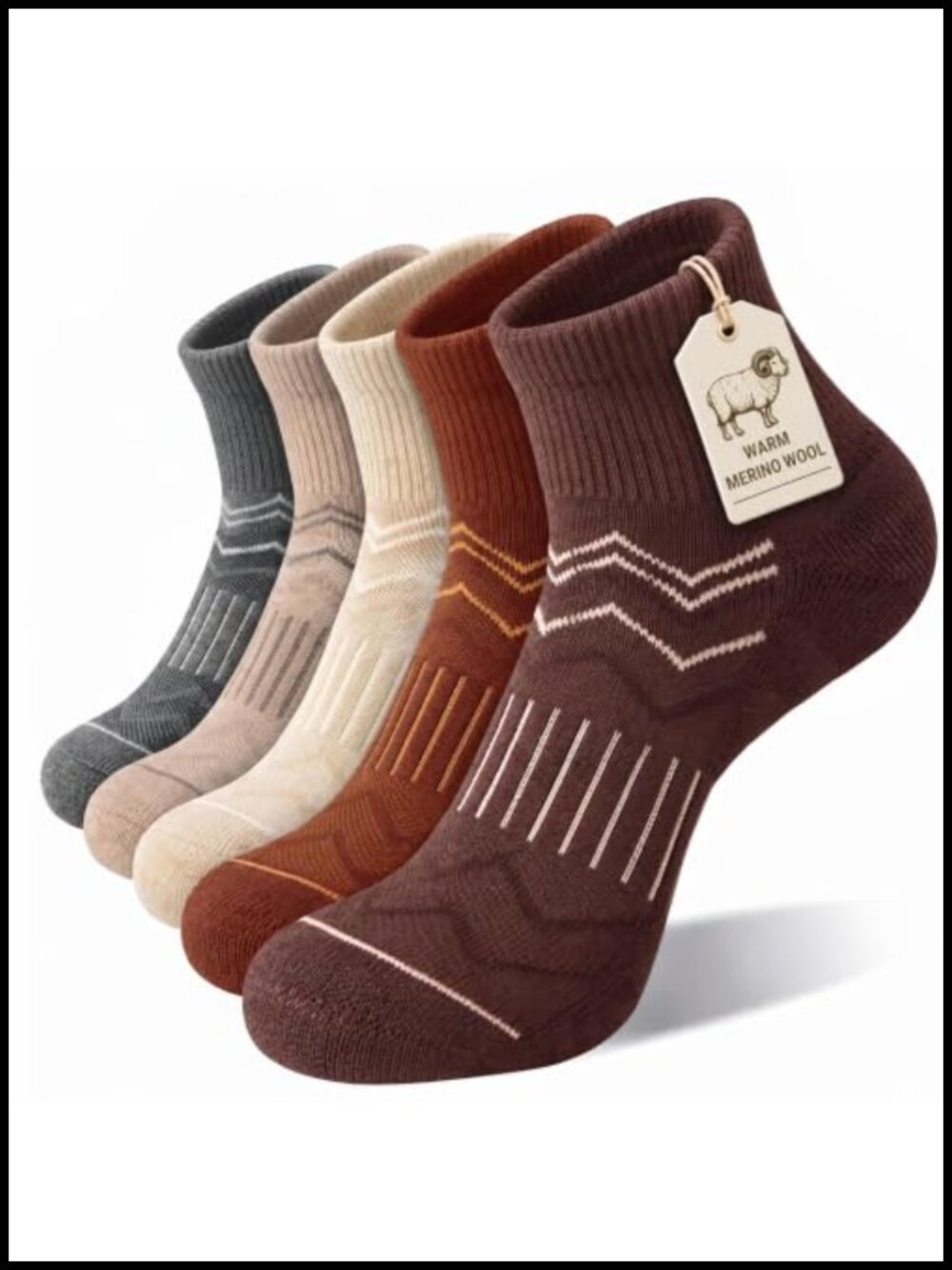 Merino Wool Blend Hiking Ankle Socks 5 Pairs Arch Support Cushioned